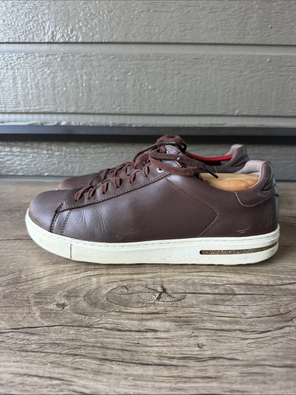 Birkenstock Men's Leather Sneakers - Dark Brown with White Sole size 44